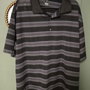 PGA Pro Series Polo Shirt - Black, Gray, and Gold Striped